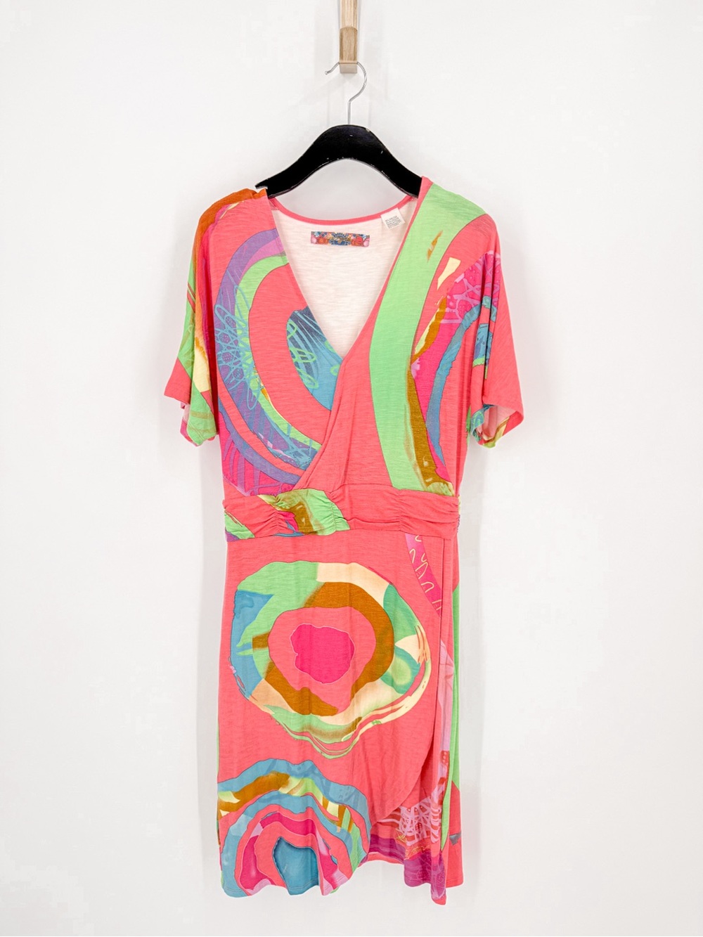 Desigual Colorful Abstract Print Wrap Dress Size L Boho Artsy